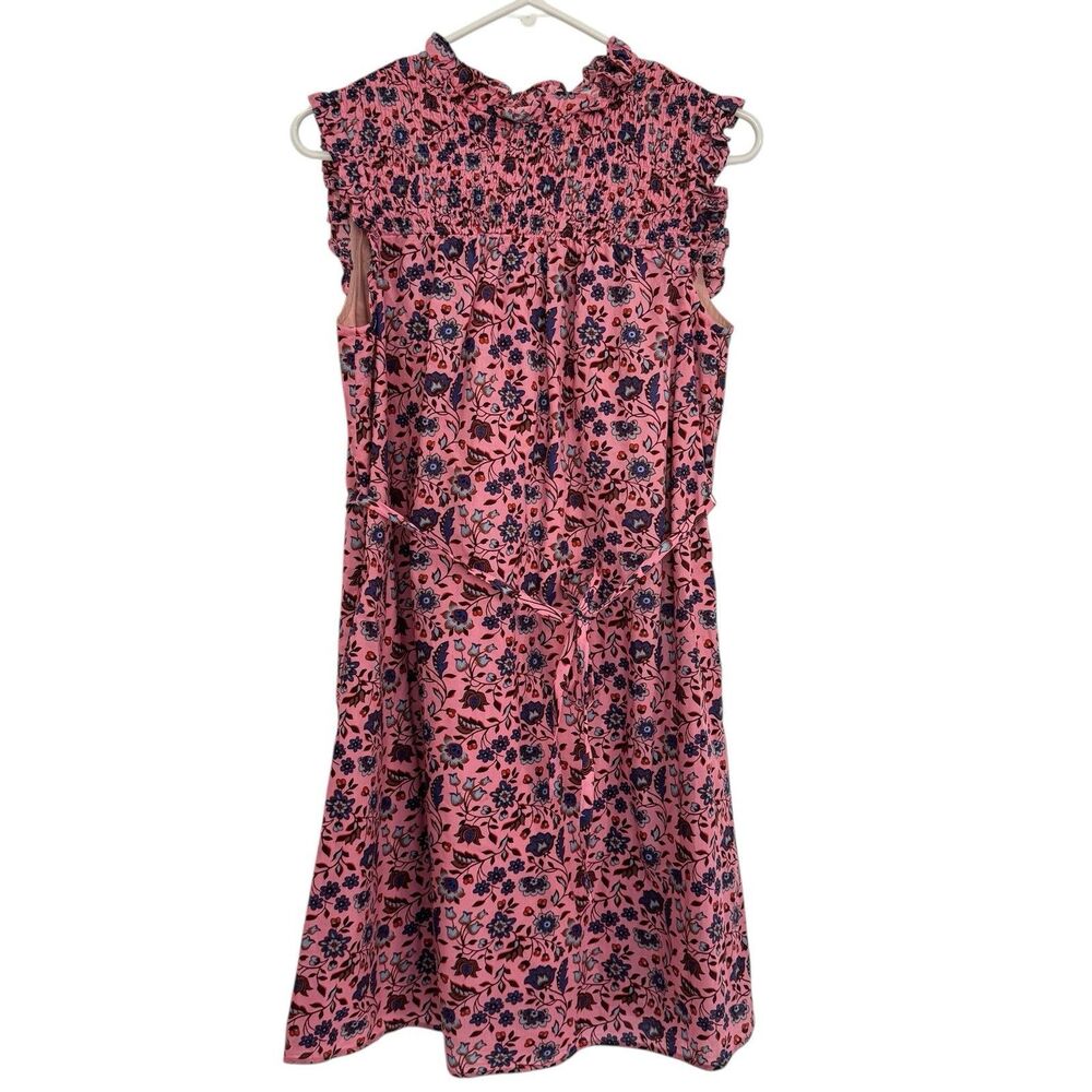 BODEN Size 6 R Floral Sleeveless Smocked Mini Dress ruffles Pink Spring summer - Picture 2 of 11